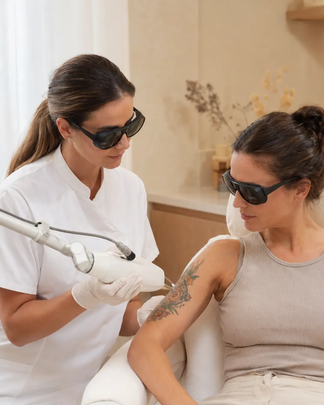 Illustratieve PICO-laserbehandeling om een tattoo te vervagen voor een cover-up